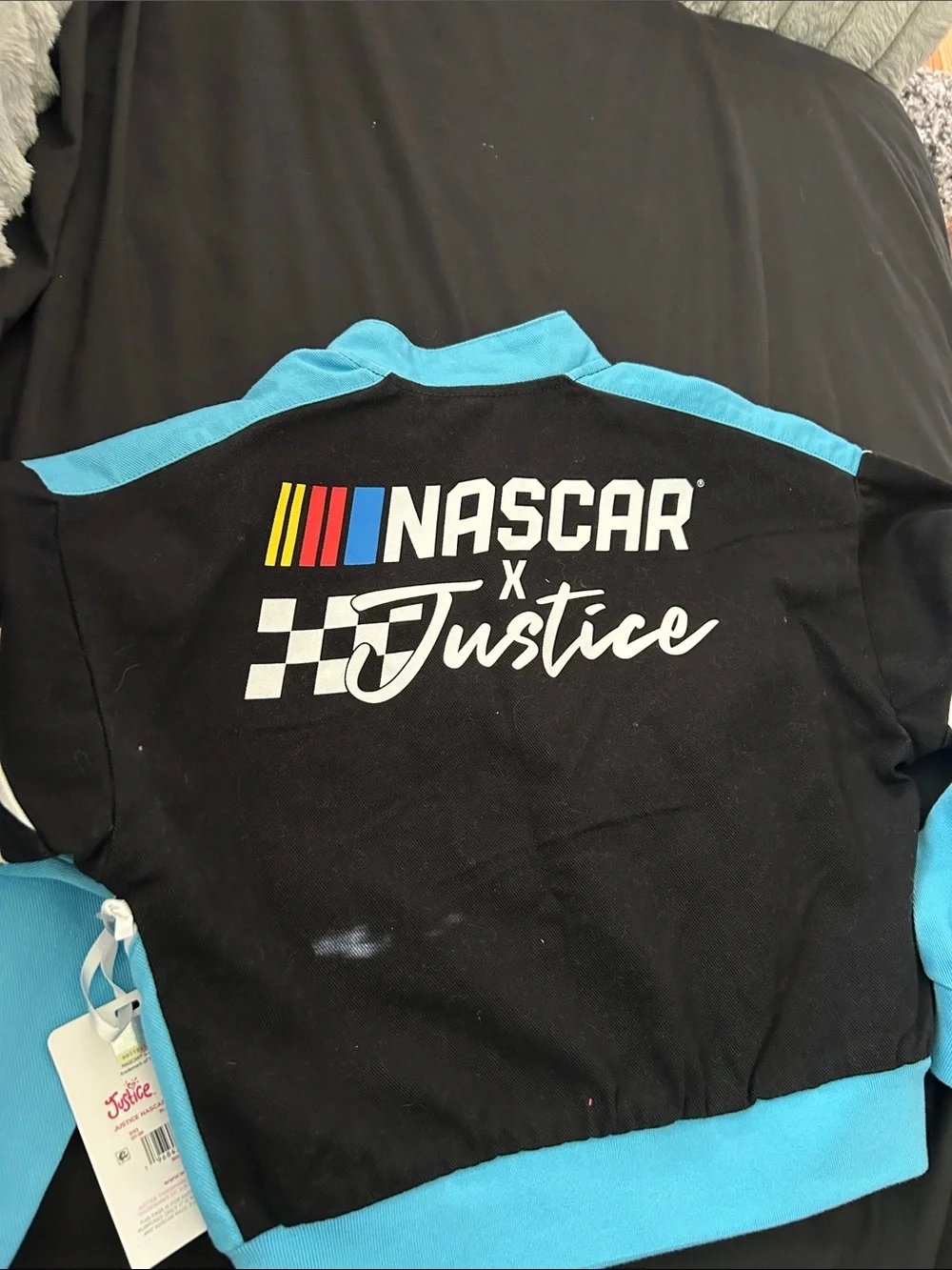 Justice Girls Racing Two-Piece Set Jean jacket and wide leg jeans nascar